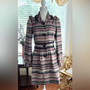 Elevenses Pink and Black Striped Long Sleeve Coat